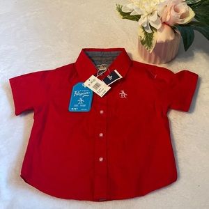NWT Penguin Junior By Munsingwear Size 24M SS Button Down Racing Red Shirt